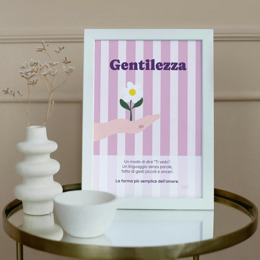 Poster Gentilezza con cornice in legno | Dizionario poetico